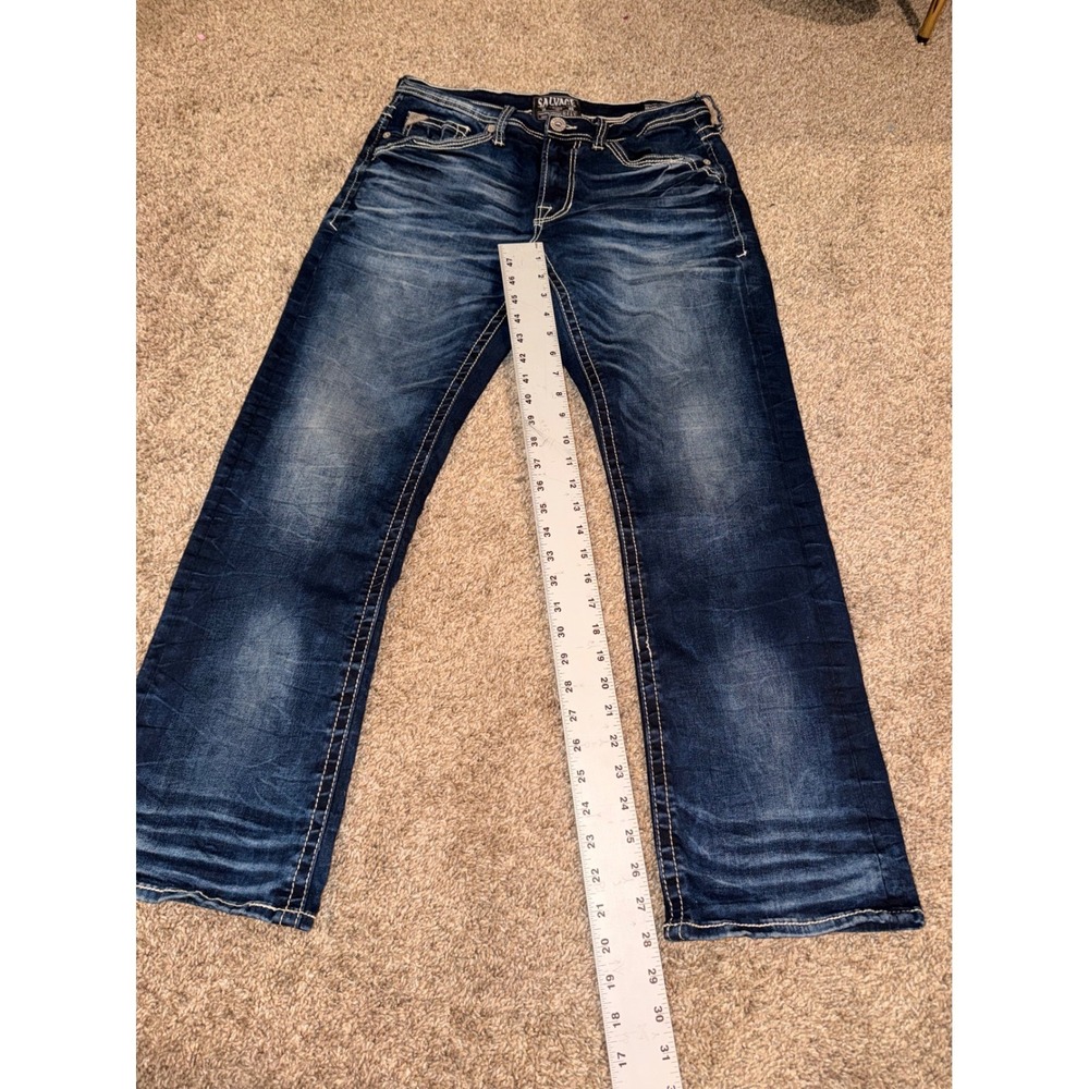 Salvage Supply Co Mens Riot Taper Athletic Fit Jeans Dark Wash Blue 34x30 (656) - Picture 3 of 7